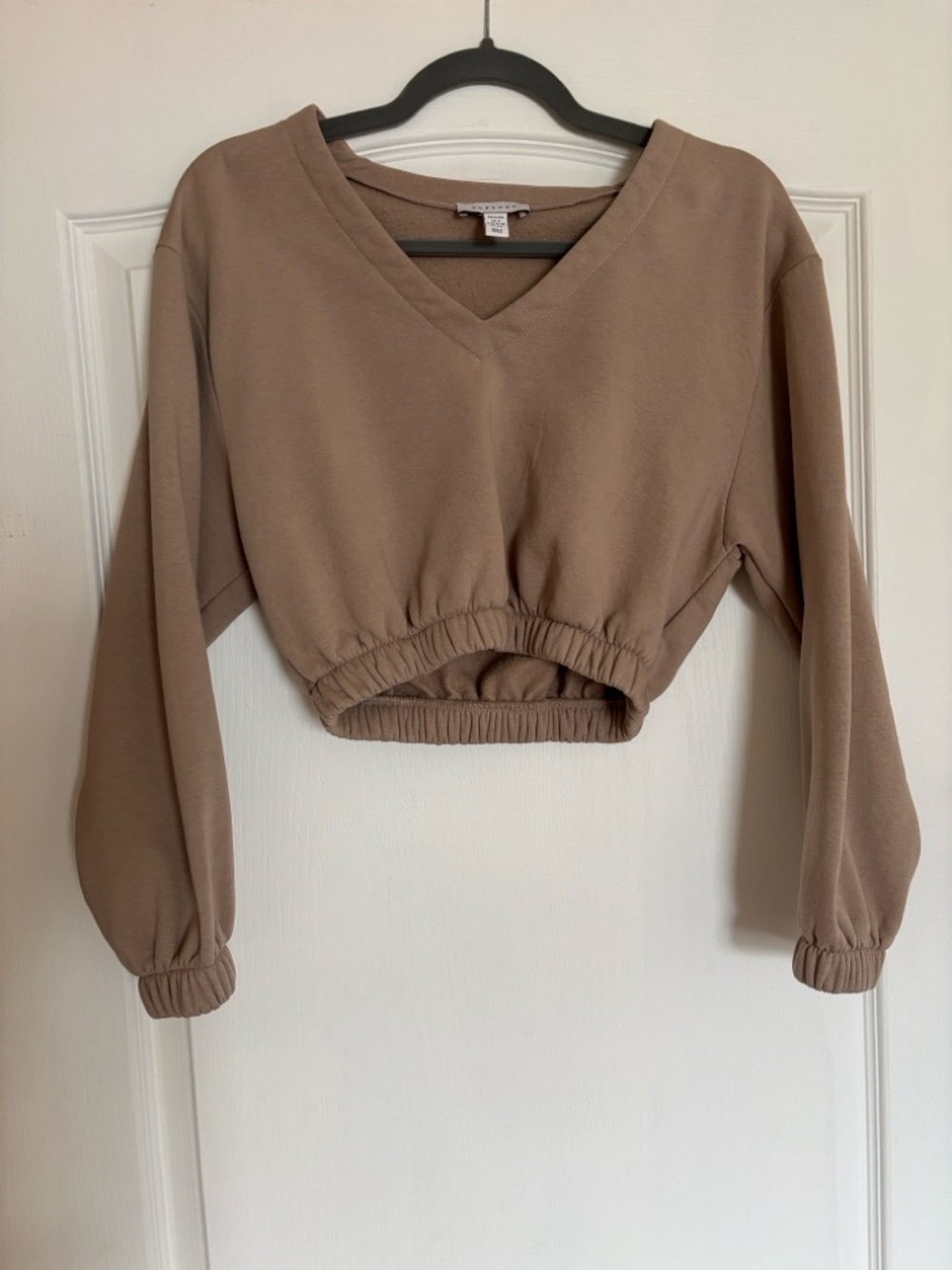 Topshop Taupe V-Neck Cropped Sweatshirt